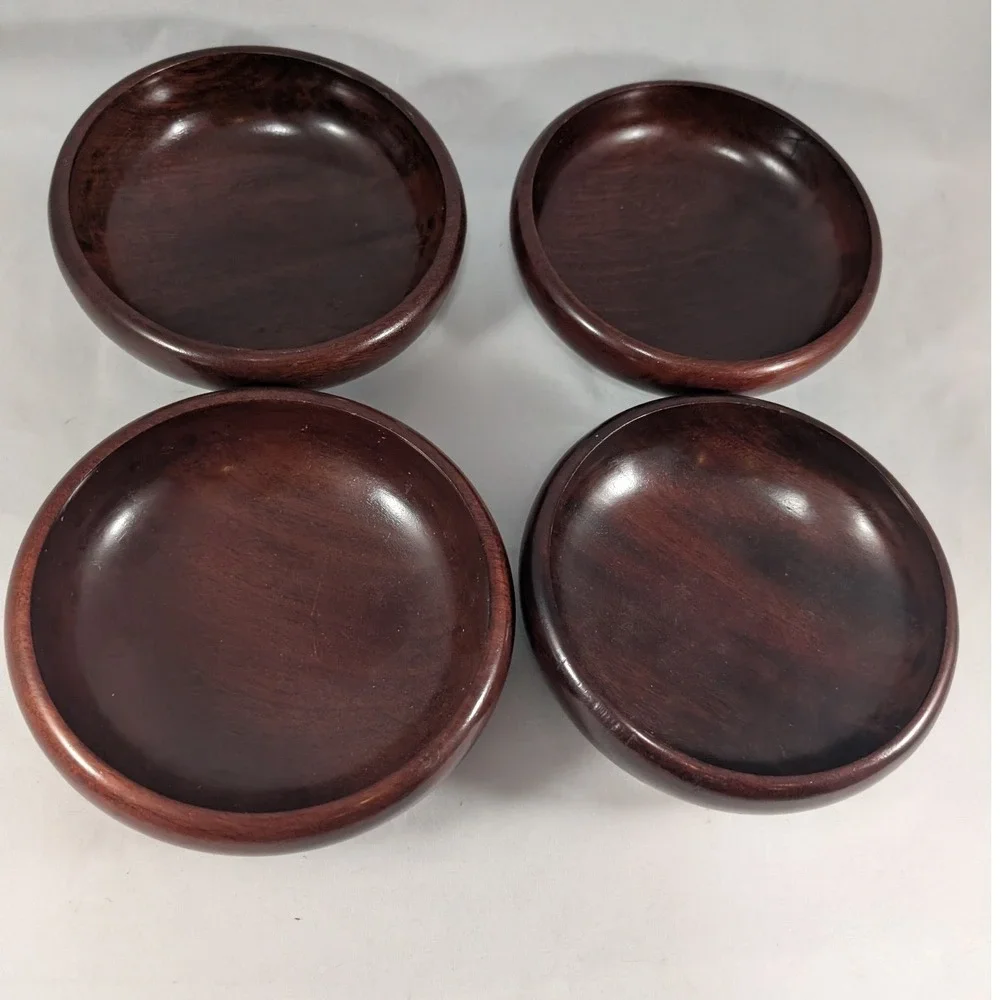 Set of 4 Wooden Bowls Dark Rich Brown Serving Dishes Charcuterie made in Haiti‎